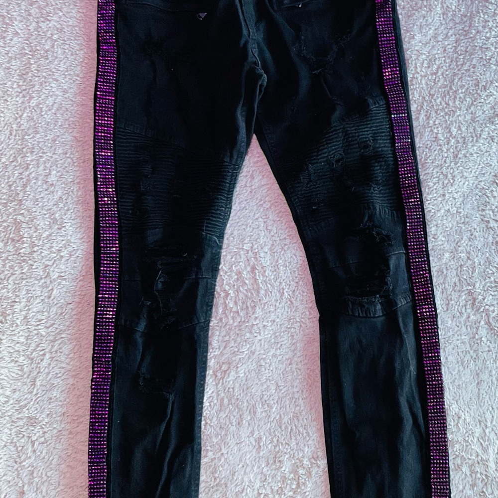 Black Jeans with Purple Sequin Trim Size 34